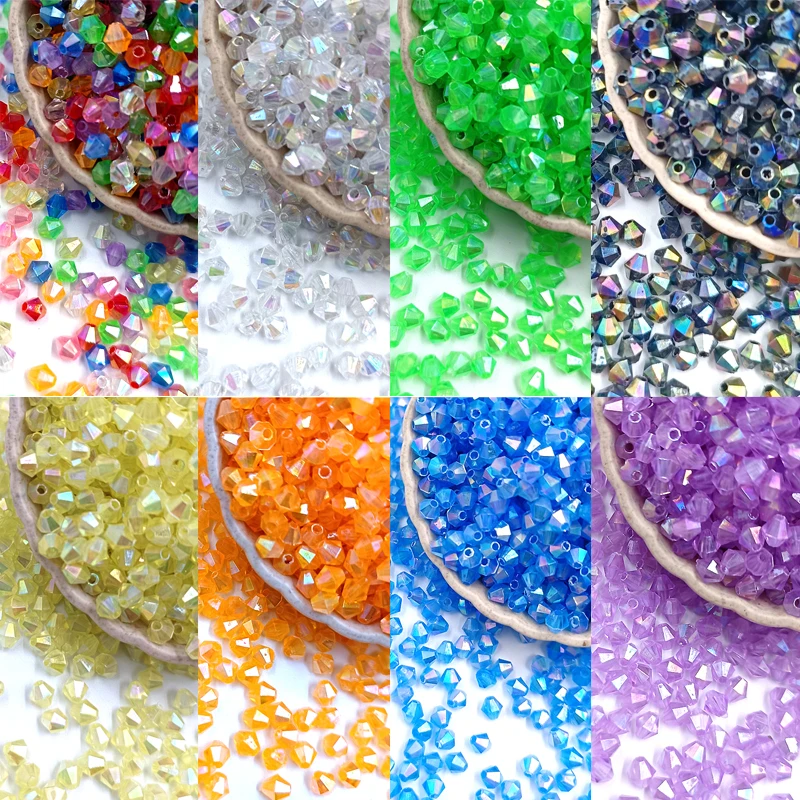 about 300pcs/bag Transparent 4mm Acrylic Pointed Loose Bead Making Accessories Woven Ring DIY Bracelet Necklace Earring Keychain