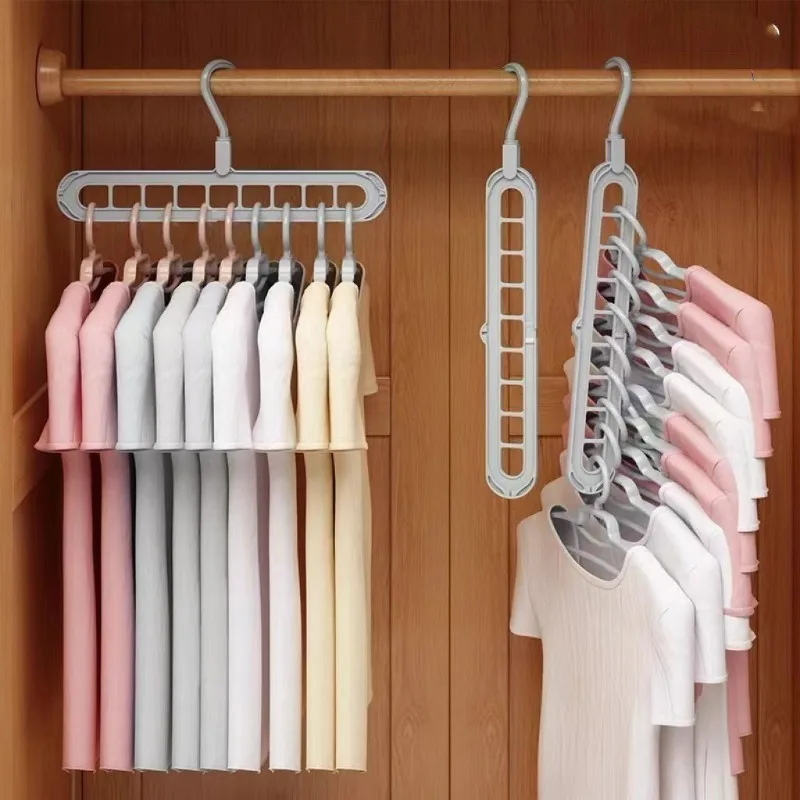3pcs Space Saving Foldable Hangers 9-Hole  Clothes Organizer Hangers Plastic for Room, Closet, Wardrobe Clothes Organizer