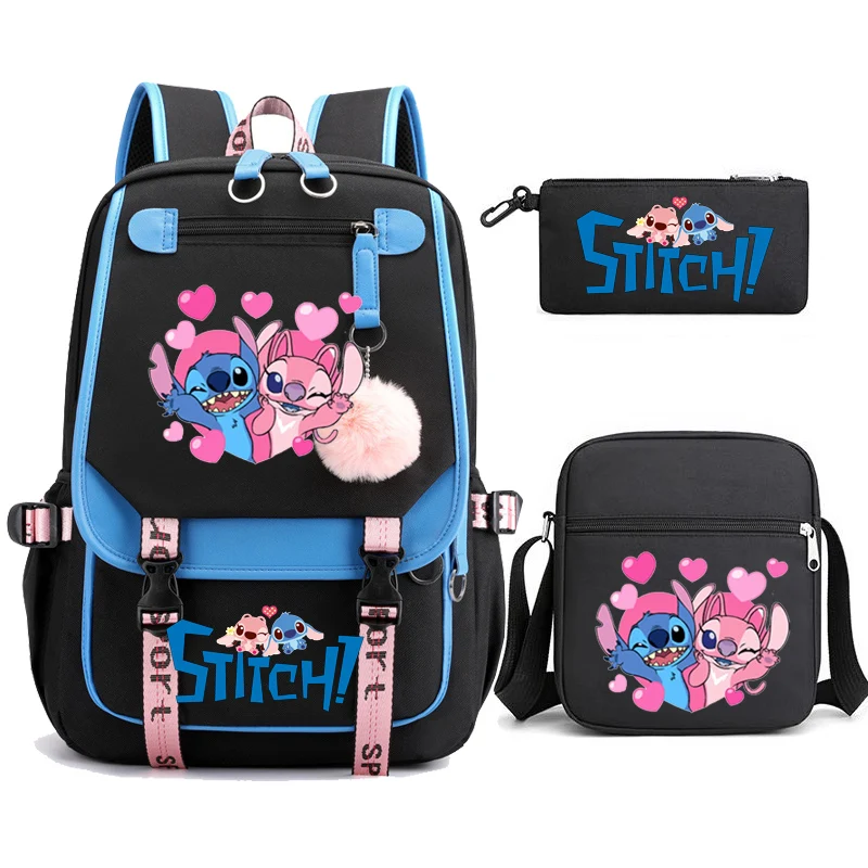 Loli Stitch plecaki gimnazjaliści tornister chłopcy dziewczęta Anime Cartoon tornister MochilaS 3 szt.