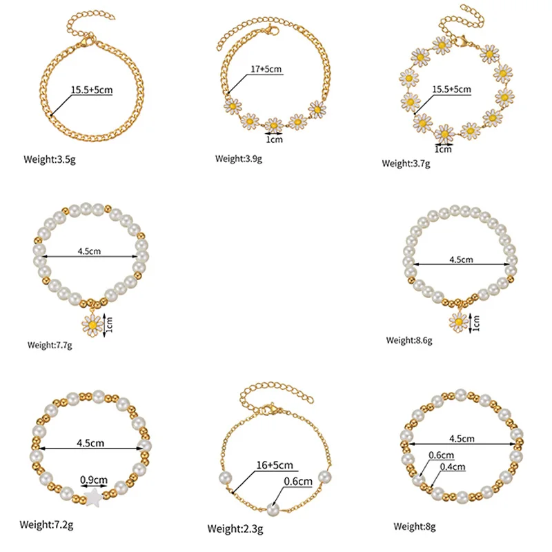 Trendy Fashion Daisy Bracelet Imitation Pearl Gold-Plated Beads For Women Baby Stainless Steel Handmade Bangle Jewelry Gifts