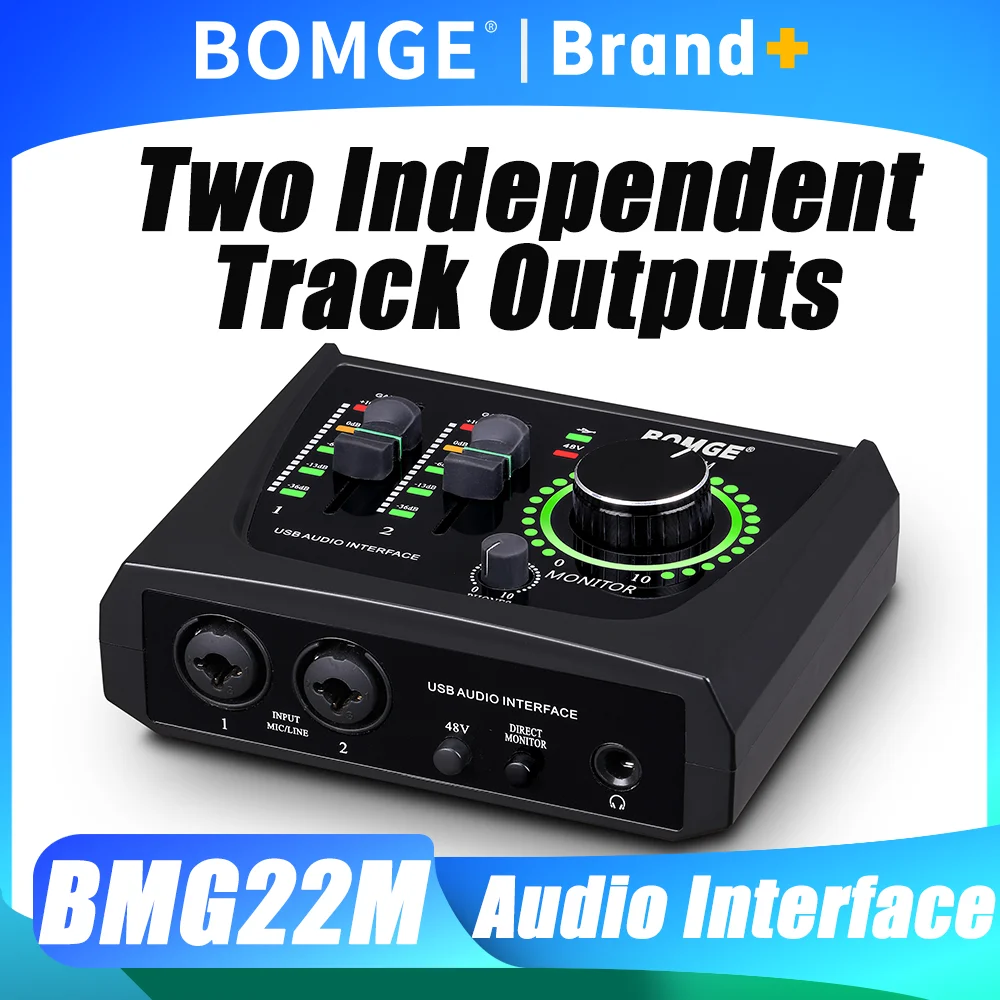

Аудиоинтерфейс BOMGE 22M, звуковая карта, мини-USB-микшер для записи гитары, студийной записи вокала, записи подкастов