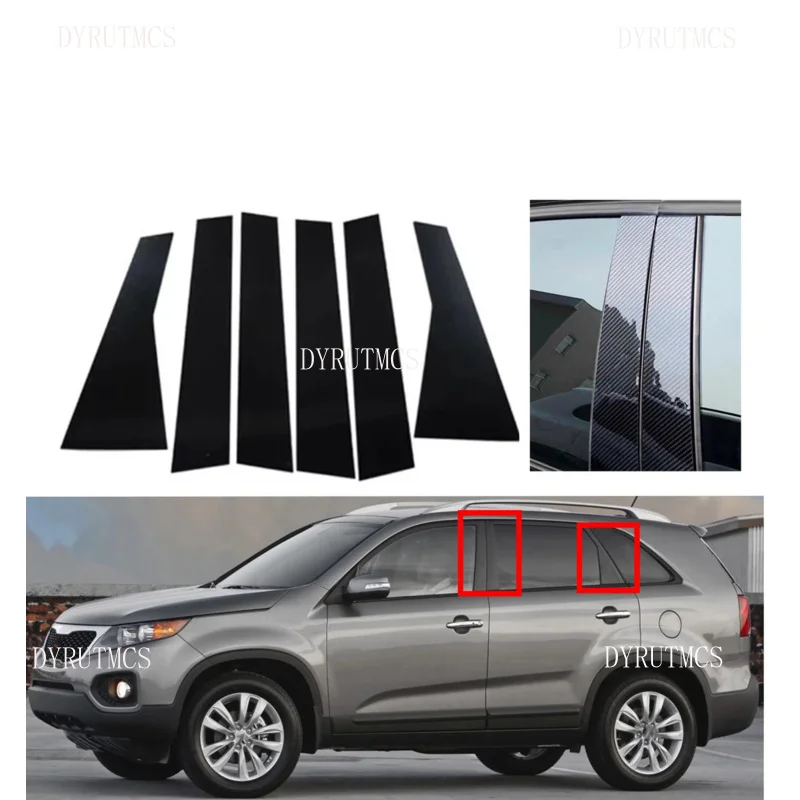 

6pcs Silver Carbon Glossy Black Pillar Posts Fit For Kia Sorento 2011 2012 2013 2014 2015 Door Side Decor Window Cover Sitcker