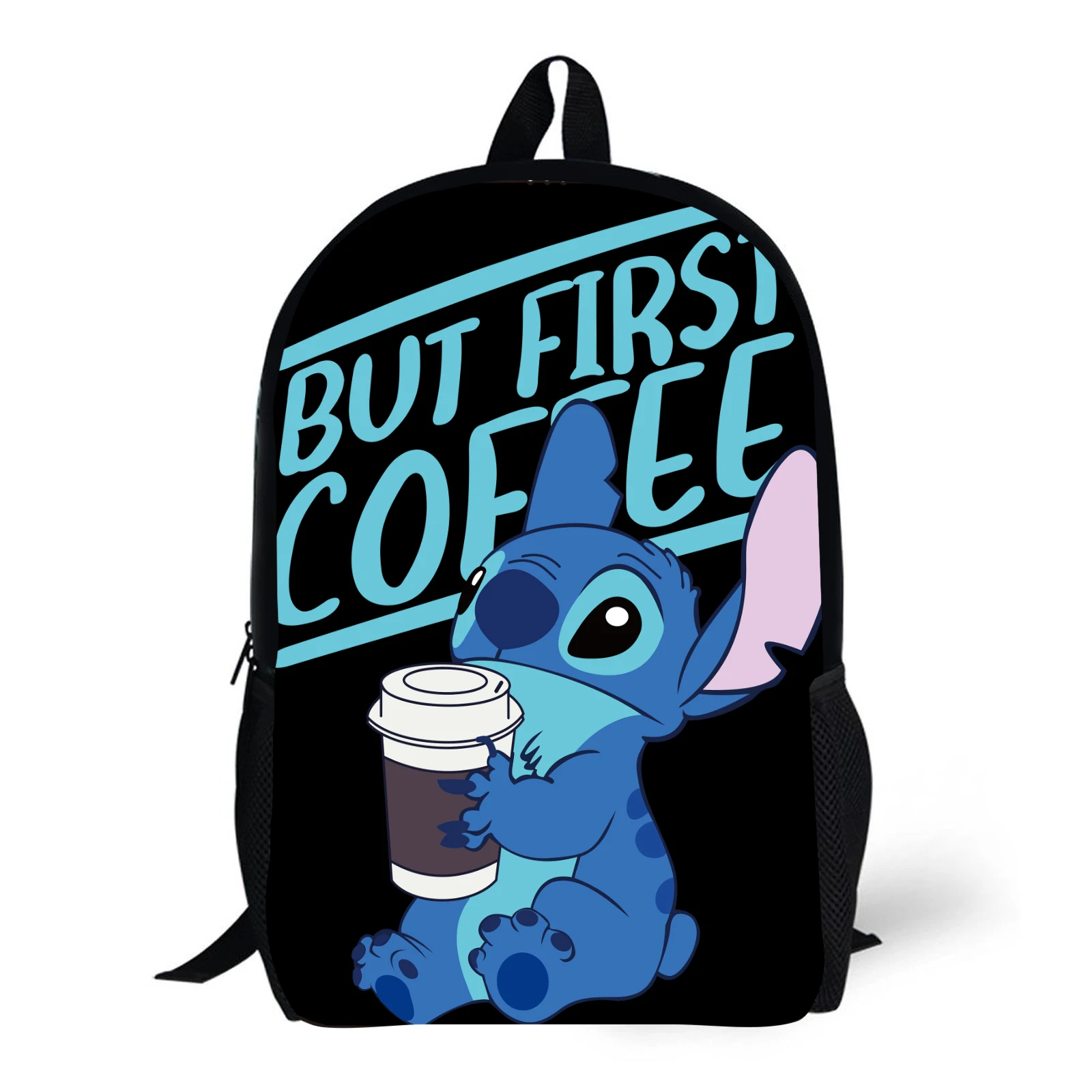 

1pc cute Stitch coffee printed backpack, student backpack, suitable for travel, daily commuting