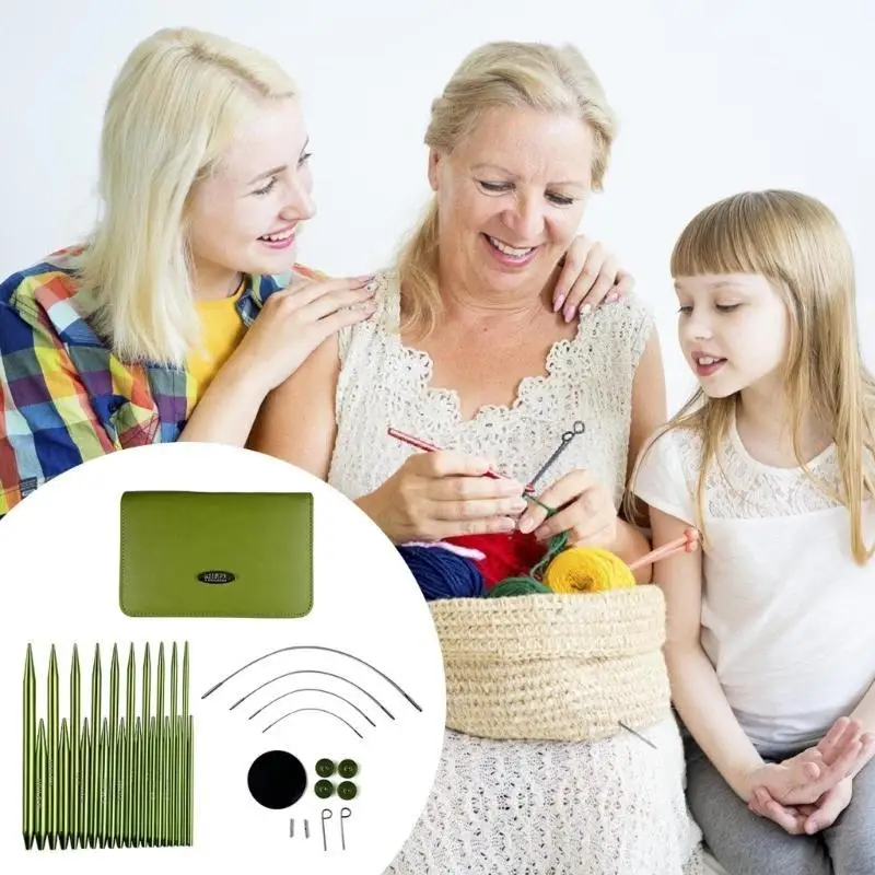 

652F 10 пар сменных вязальных спиц 2,2 мм-5,0 мм алюминиевые круговые спицы с вязальными принадлежностями