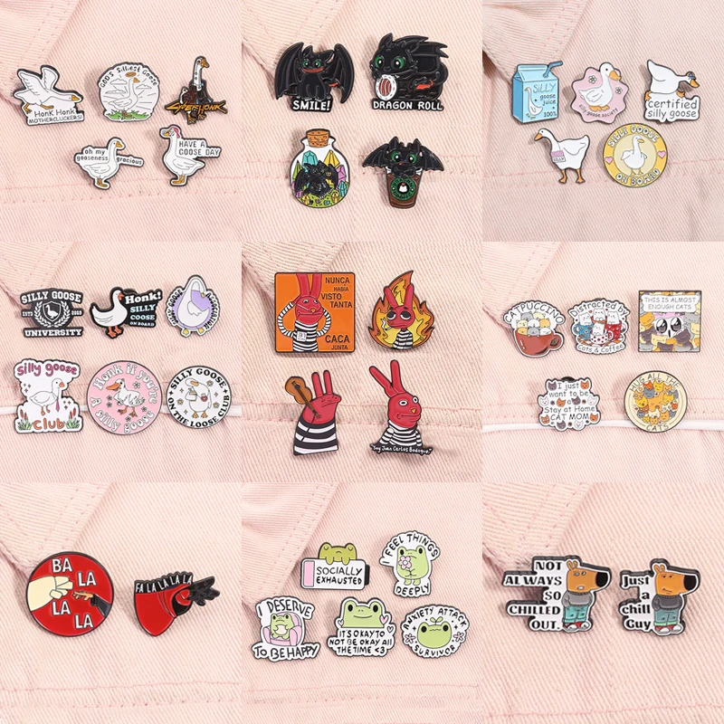 2-6 قطعة/المجموعة الكرتون الحيوان المينا دبابيس الأحمر أرنب الأبيض أوزة البرد غي الكلب دبابيس شارة التلبيب مضحك مجوهرات هدايا للأصدقاء