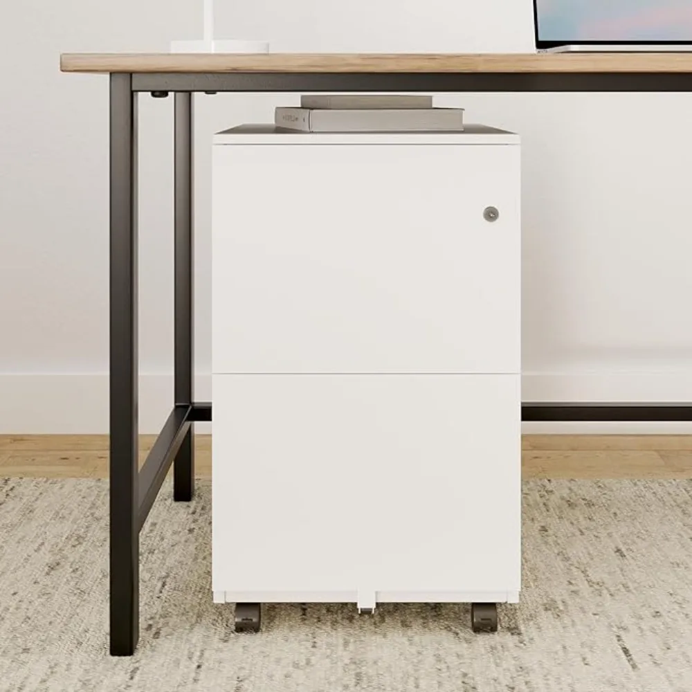 Modern Soho Design 2-Drawer Metal Mobile File Cabinet with Lock Key/Fully Assembled, White