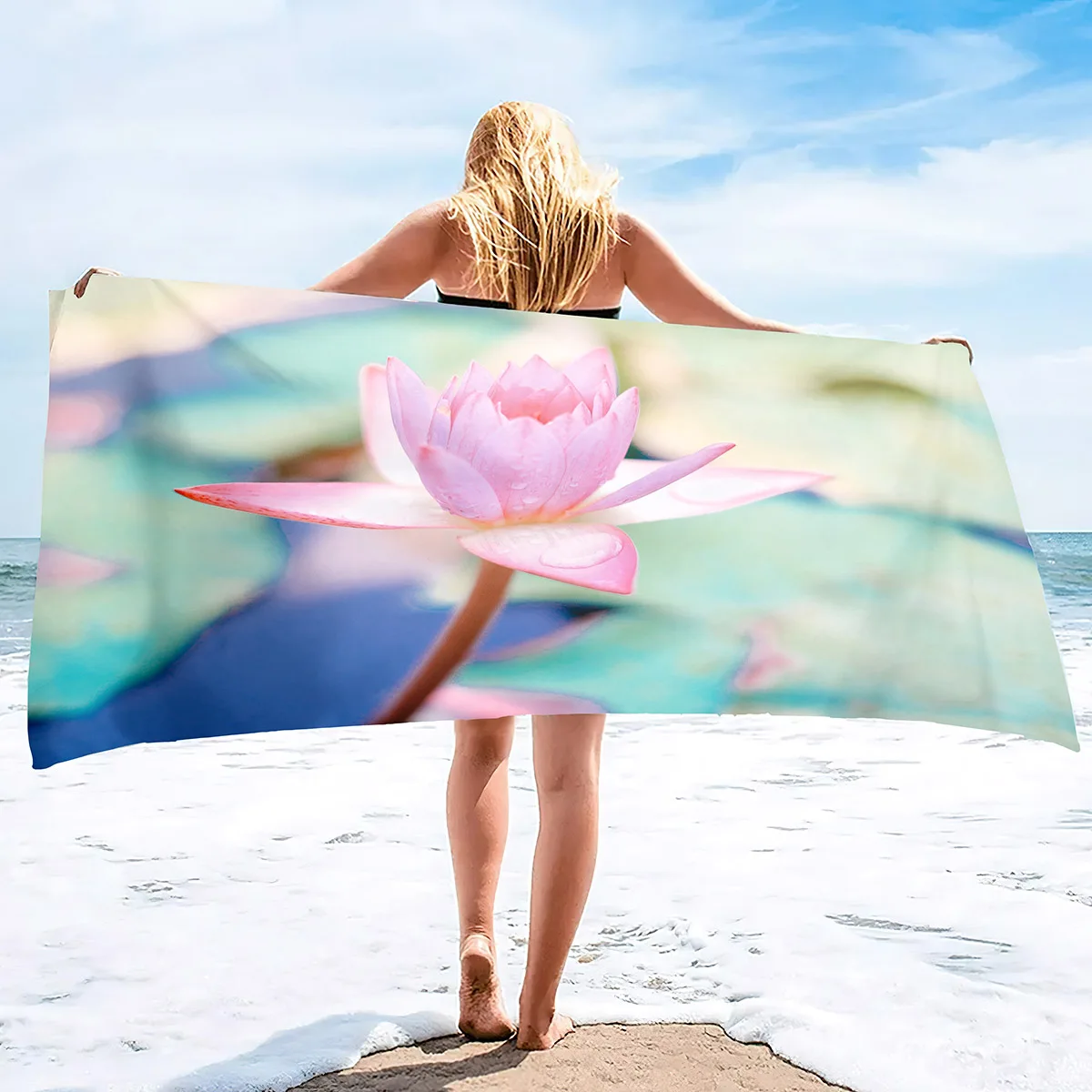 Lotus Beach Towel Blanket,Oversized Microfiber Absorbent Fast Dry Sand Free Swim Towel Soft Clearance Pool Swim Travel Towel