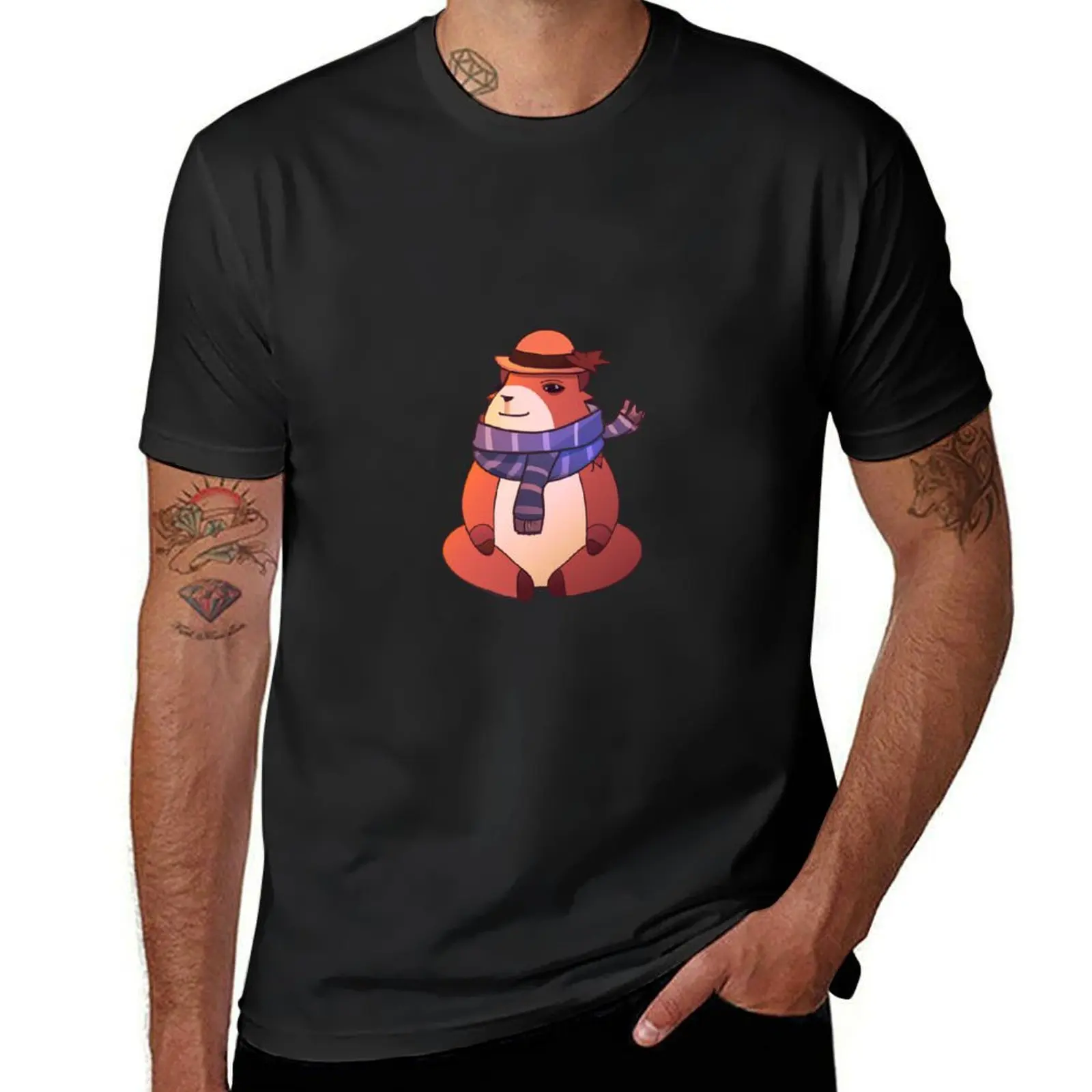 Cute capybara with hat and scarf T-Shirt oversized plus sizes customs design your own summer tops mens graphic t-shirts