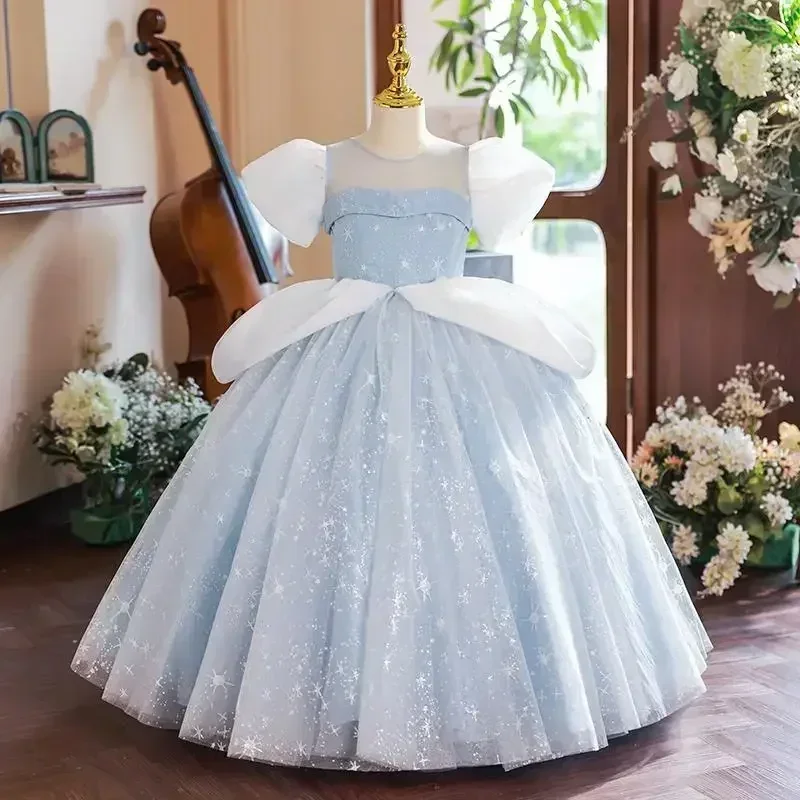 2025 Princess Blue Dresses For Girls Cosplay Chic Elegant Outfit Dresses Kids Children's Evening Gowns Matching Formal Costumes