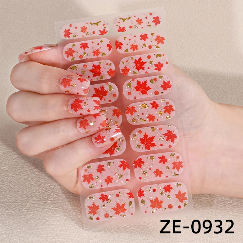 16 punte adesivi per unghie senza cottura fai da te foglie d'acero adesivo in lamina d'oro involucri per unghie copertura completa decorazione manicure decalcomania per unghie