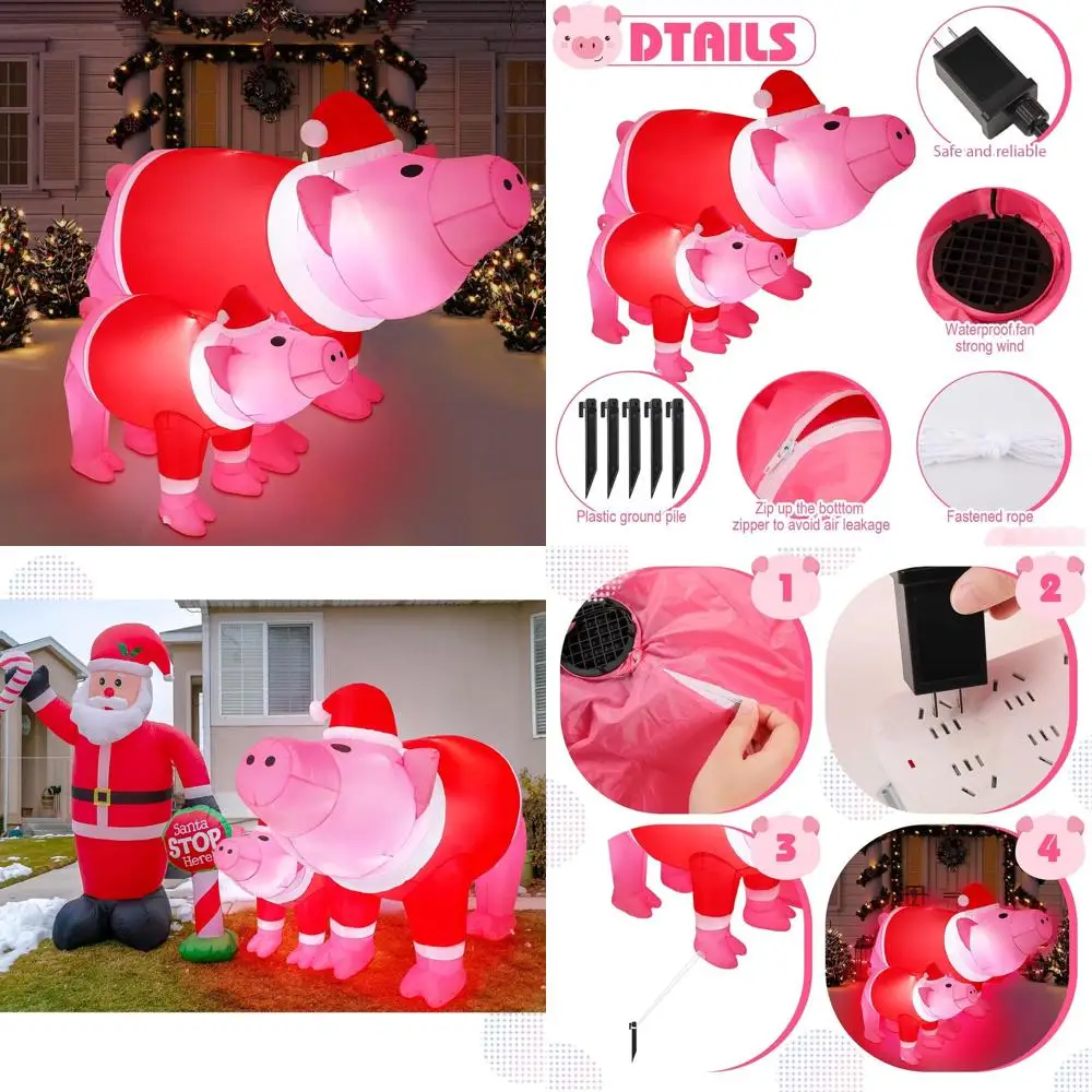 

Giant 4.7ft Pink LED-lit Christmas Inflatable Pig Outdoor Lawn Ornament