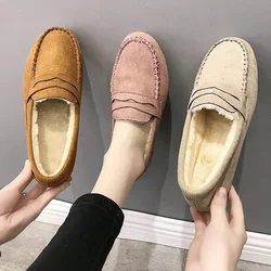 2024 Winter Women Shoes Comfortable Flats Loafers Short Flock Sewing  Casual Ladies Non-Slip Bottom Warm Women Oxford Loafers