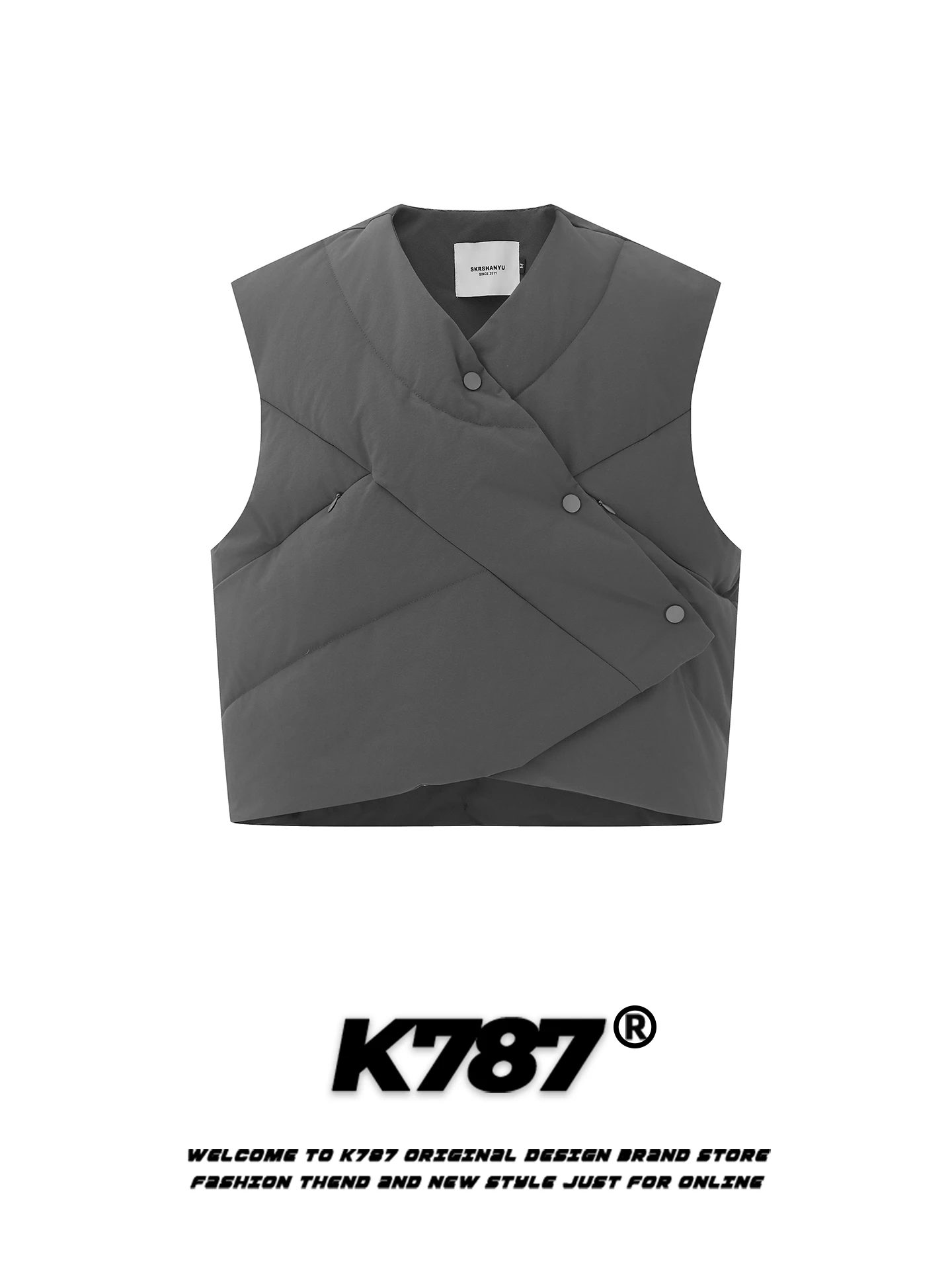 

K787 Американский ретро-жилет в стиле 90-х, белый, с наполнителем из пуха, теплый, объемный, зимний, для мужчин и женщин, с асимметричным дизайном