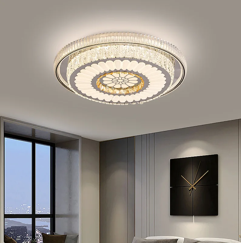 High end LED crystal bedroom ceiling light circular full spectrum minimalist master bedroom lobby room new design