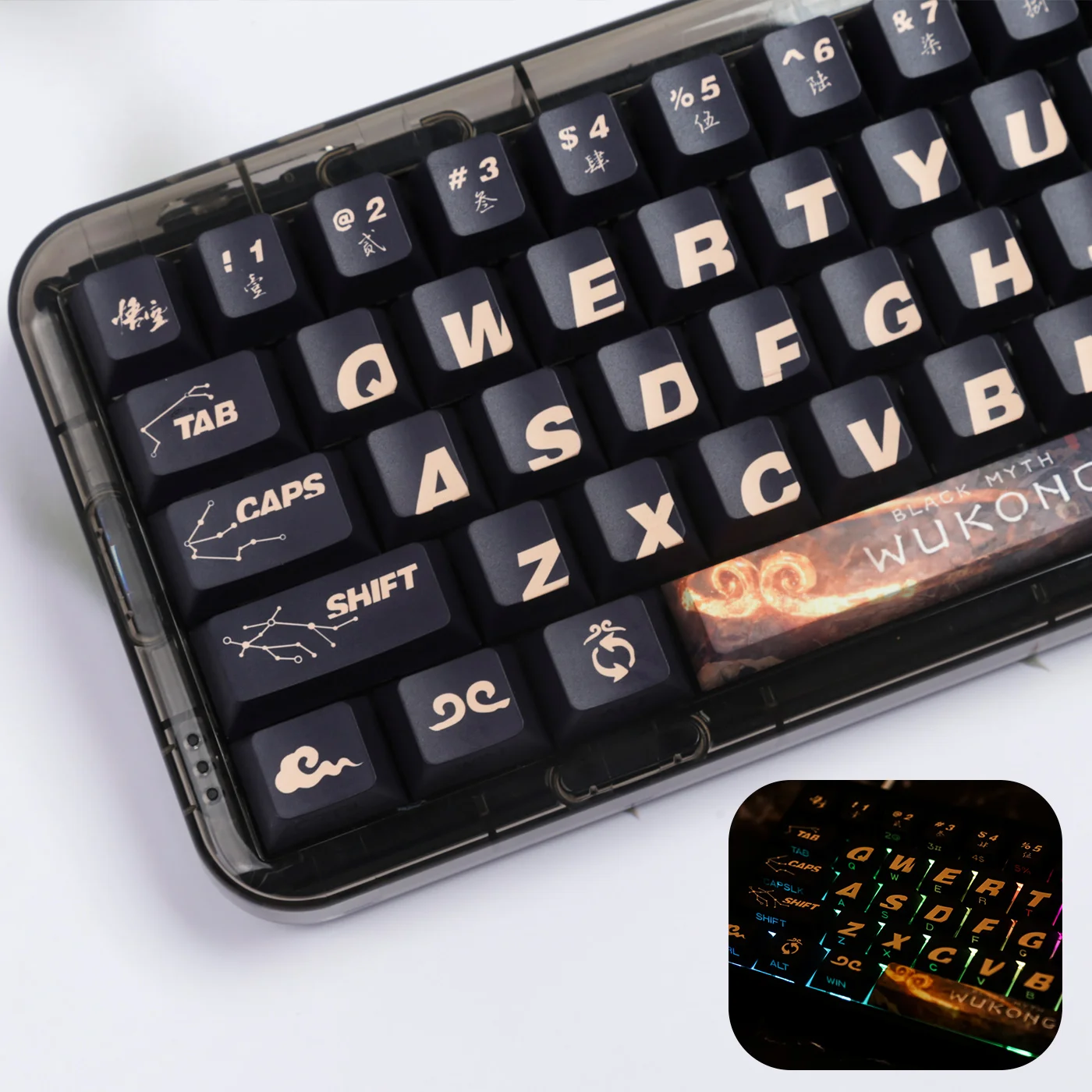 Black Myth Wukong keycaps 135Keys Side engraved translucent keycaps PBT Thermal sublimation Mechanical Keyboard Gaming Keycaps