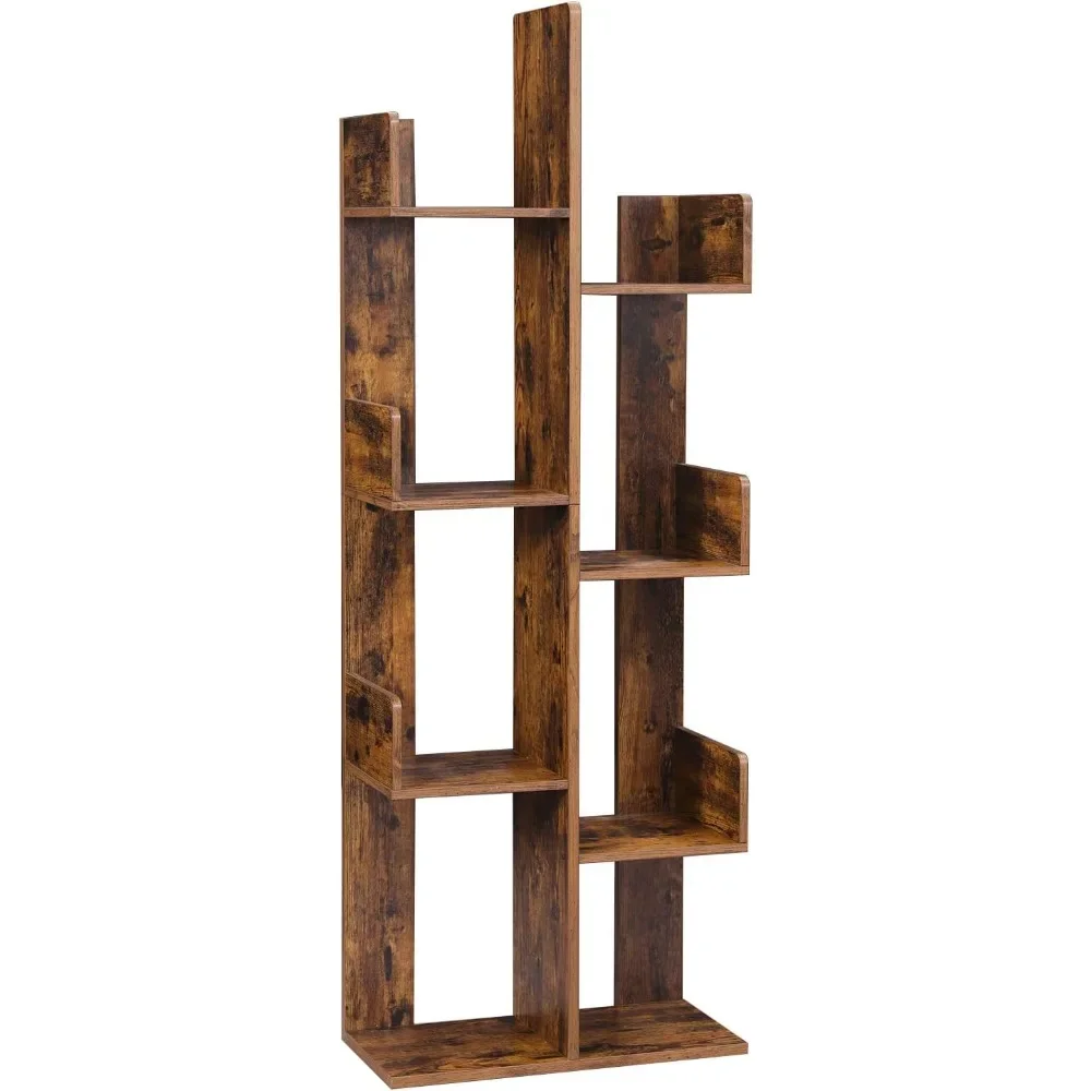 

Bookshelf, Tree-Shaped Bookcase with 13 Storage Shelves, Rounded Corners, 9.8”D x 33.9”W x 55.1”H, Rustic Brown ULBC67BXV1