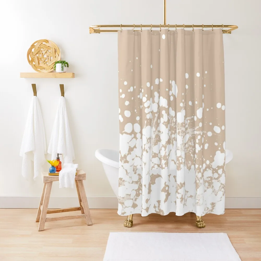 

Modern Tan and White Ombre Splatter Shower Curtain Anime Shower Bathroom And Shower Set Curtain