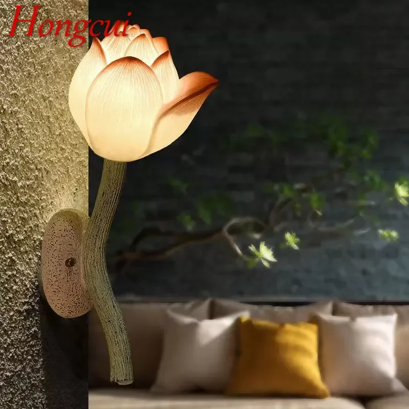 

Hongcui Chinese Style Wall Lamp Art Lotus Creative Living Room Bedroom Tea Room Hallway Decor Wall Lights