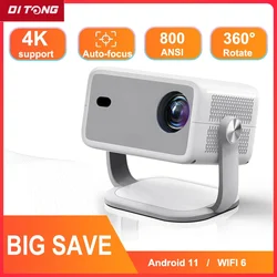 DITONG 1080P Native 800ANSI 4K Android 11 L018 Projector 360° Rotation Auto Keystone Focus Wifi6 BT5.2 Portable Outdoor Model