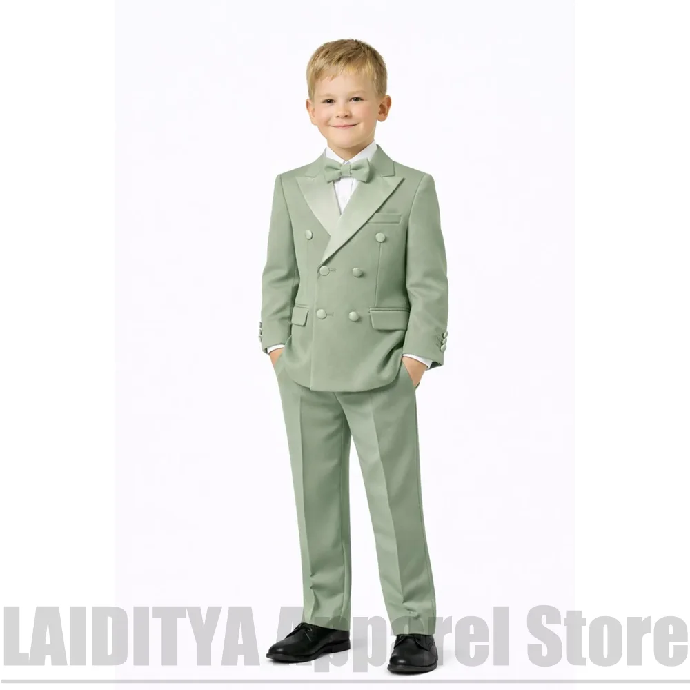 Chic Double Breasted Boys Suit Blazer Pants Kids Ring Bearer Tuxedo Outfit For Summer Beach Wedding Birthday Party Outfit
