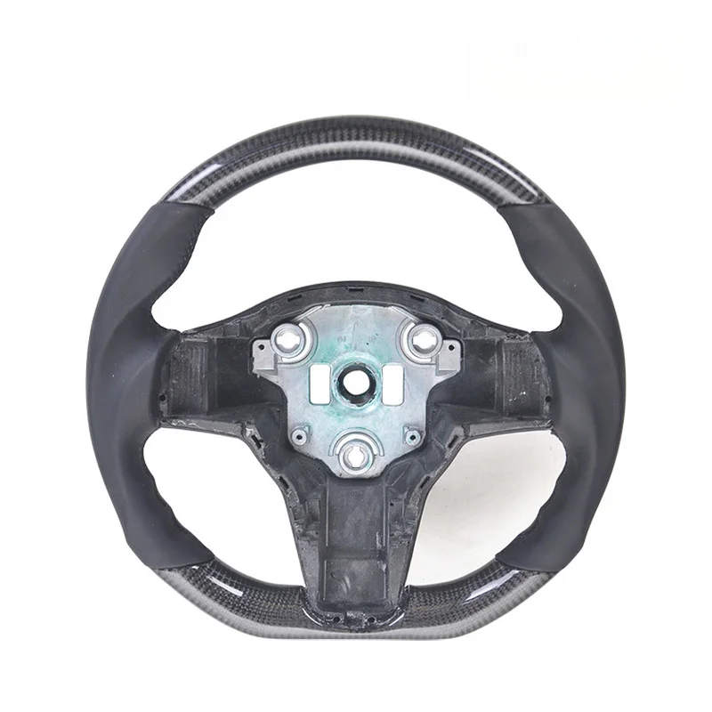Suitable for Tesla Model 3 and Model Y: Carbon fiber steering wheel modification, black leather and titanium trim, sporty steeri