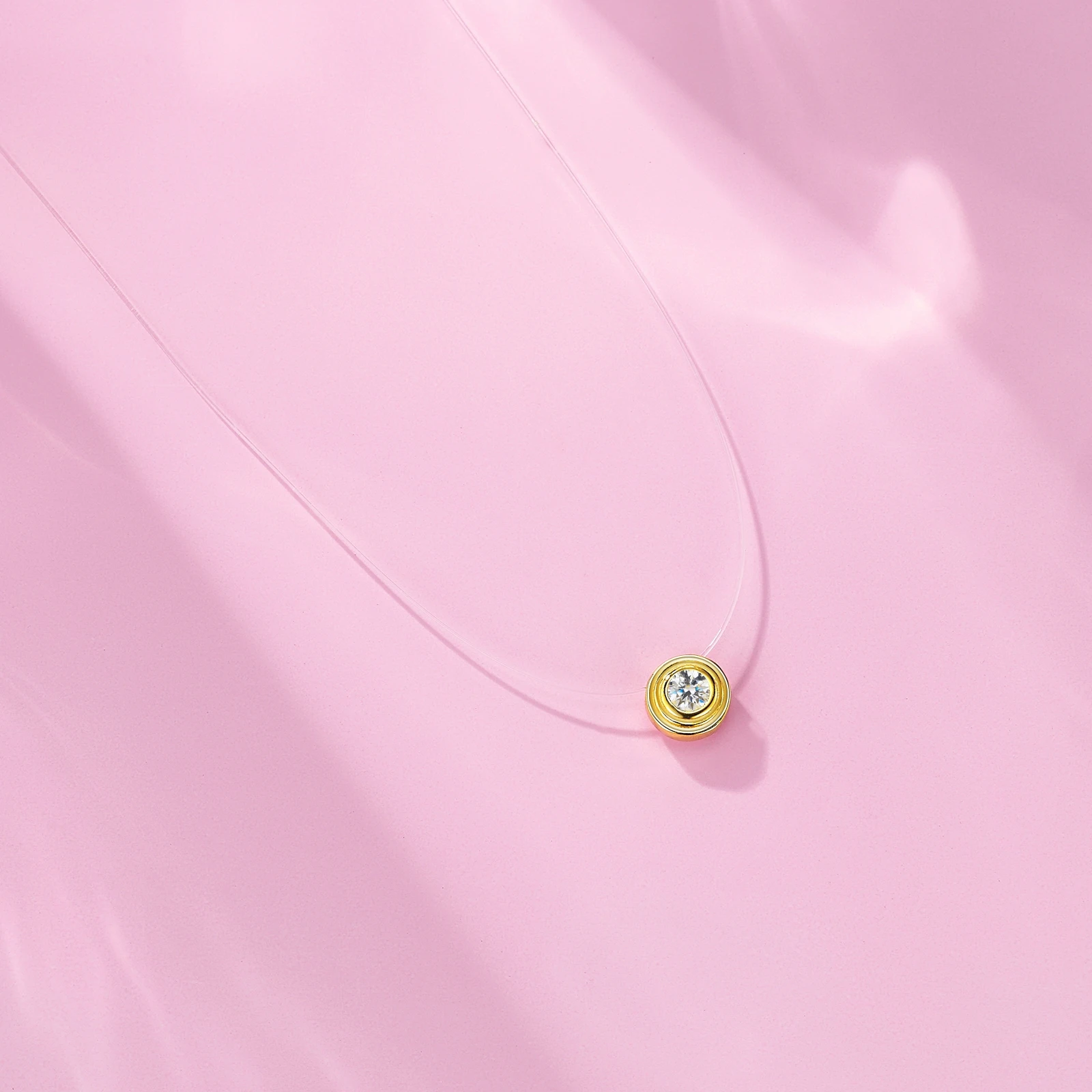 JIUZUAN Round Moissanite Necklace S925 Silver 18K Gold Plated Italian Matte Finish Jewelry for Daily Wear Gold Necklace