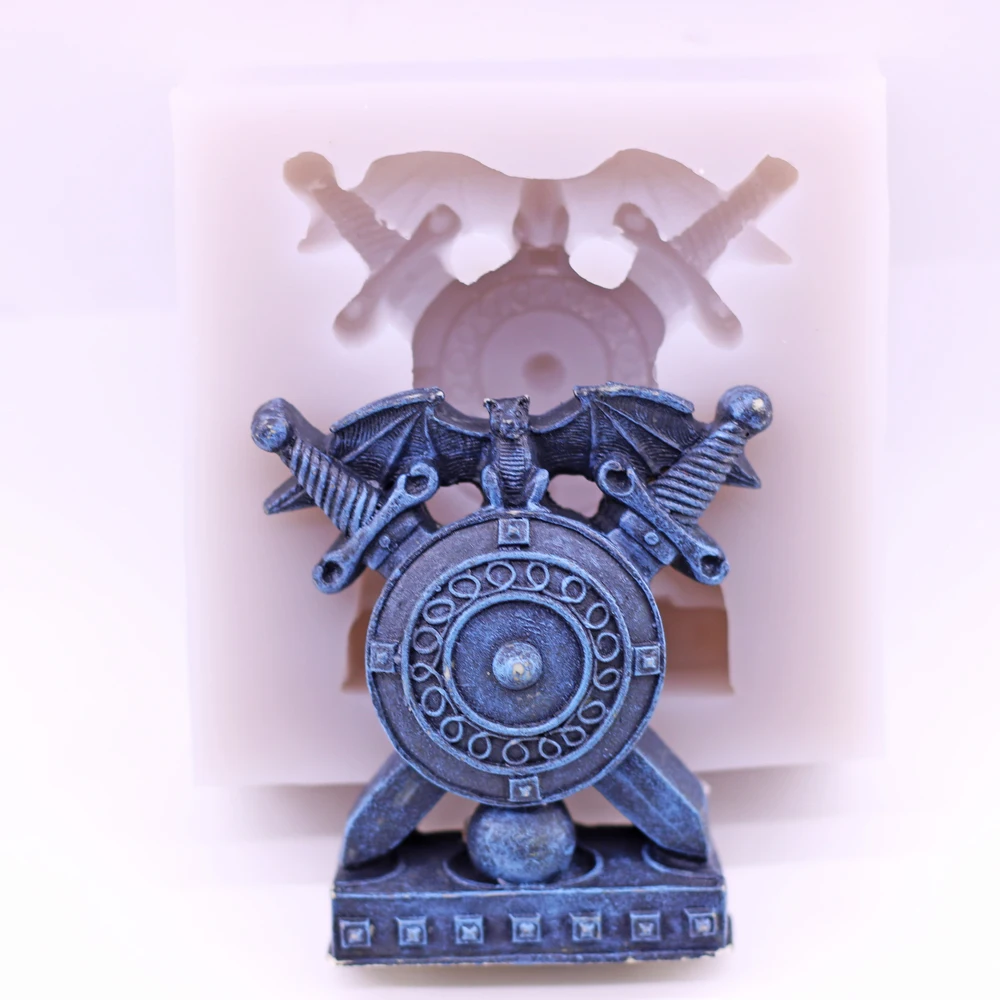 Molde de silicona con emblema de Halloween, molde de escudo de murciélago, espada, artesanía de azúcar, decoración de pasteles, arte artesanal de glaseado de Fondant de resina