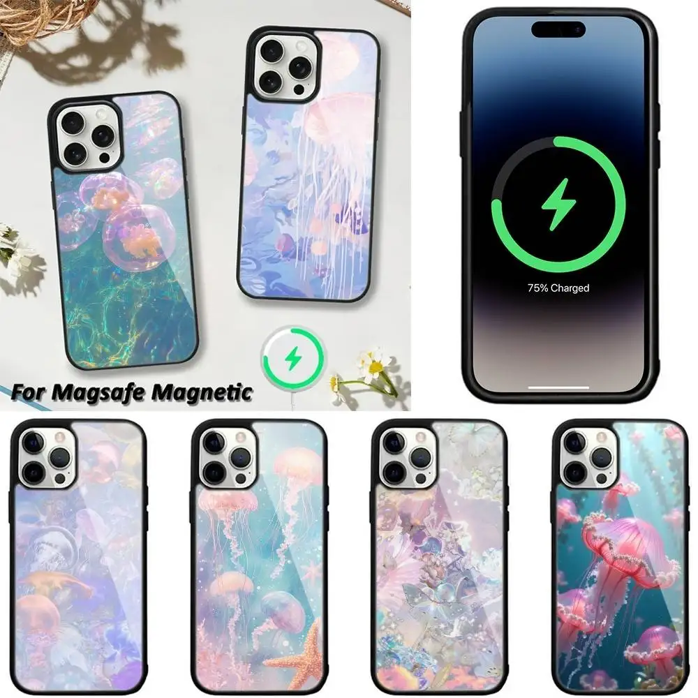 

Blue Melancholy Ocean Jellyfish Phone Case For iPhone 16,15,14,13,12,11,Plus,Pro,Max,Mini Magsafe Magnetic Wireless Charging
