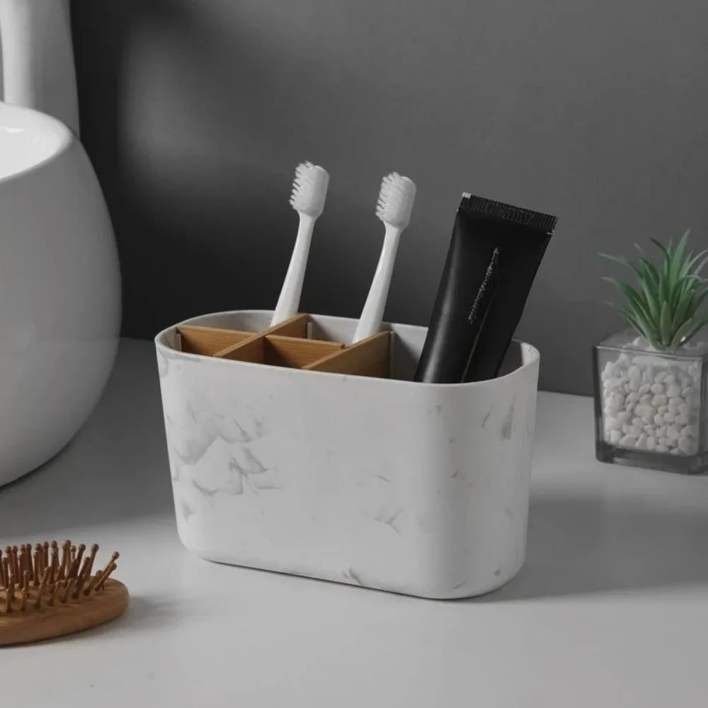 Multi-Slot Toothbrush Holder Plastic Toothpaste Storage Bamboo Toothbrush Holder Cosmetic Storage Bathroom Counter Organizer - view 3