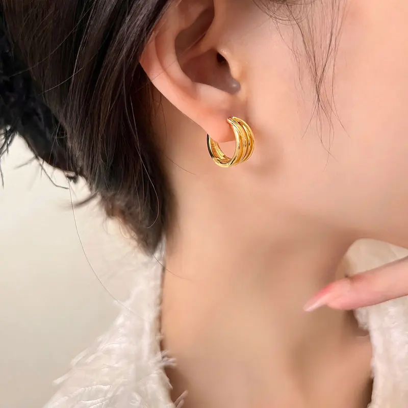Women's 925 Sterling Silver 18K Gold-Plated Multi-Layer Hoop Earrings – Elegant for Weddings, Parties, and Daily Wear