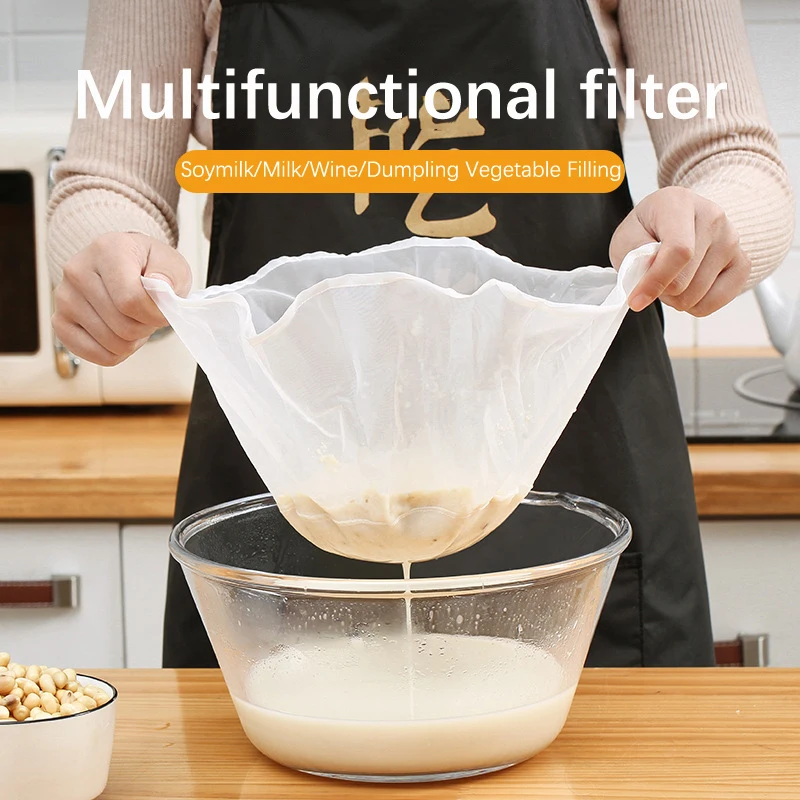 1Pc Soy Milk Filter Net Bag Nylon Liquid Filter Net Bag Milk Coffee Filter Net Bag Reusable Squeeze Mesh Kitchen Tool