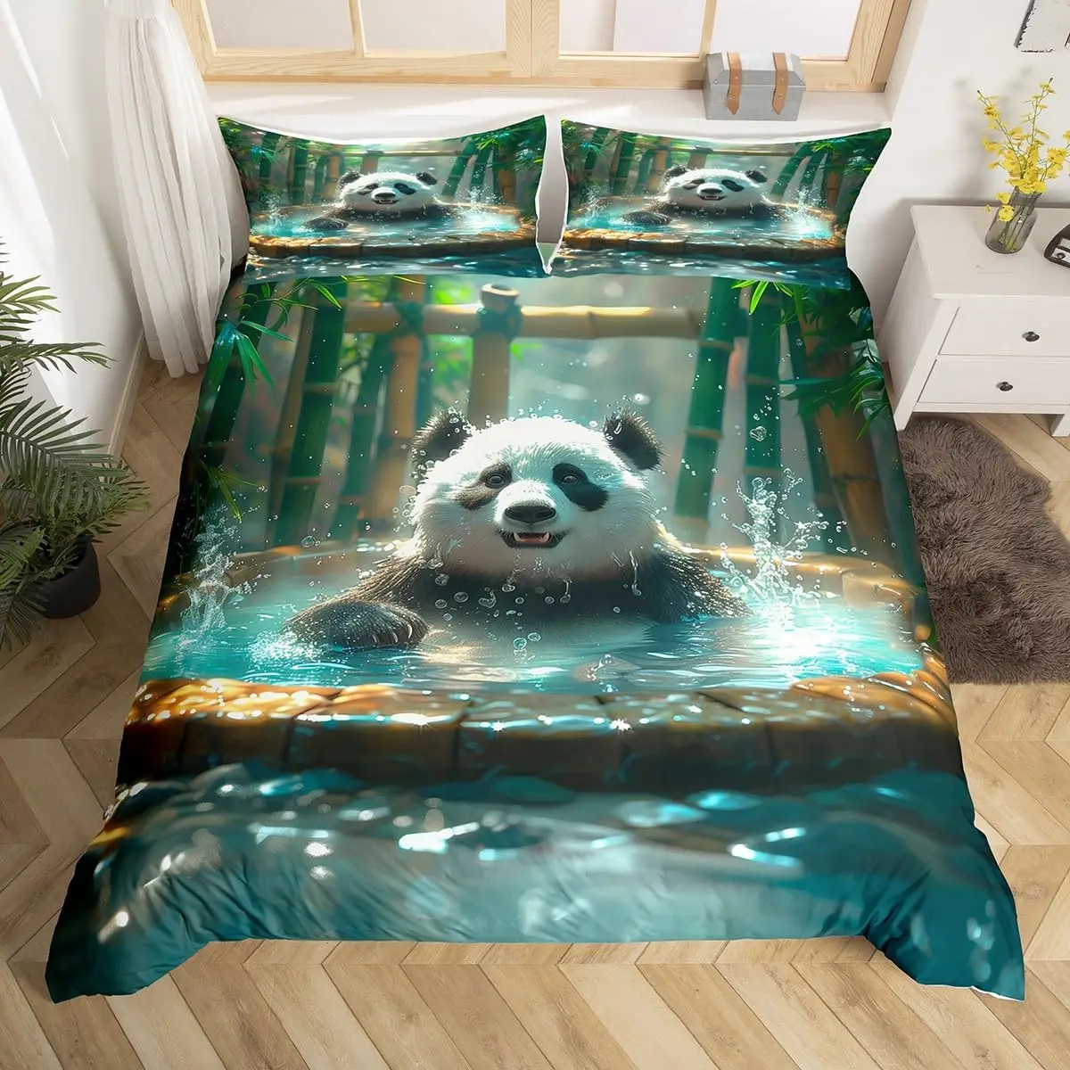 Kawaii Panda Duvet Cover Cute Wild Animal Pattern Twin Queen King Bedding Set Cartoon Comforter Cover Set for Boys Girls Bedroom