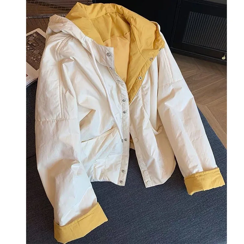 

Женское пуховое хлопковое пальто с цветными блоками, осень-зима, женская тонкая лоскутная хлопковая стеганая куртка, корейская женская пуховая верхняя одежда с капюшоном