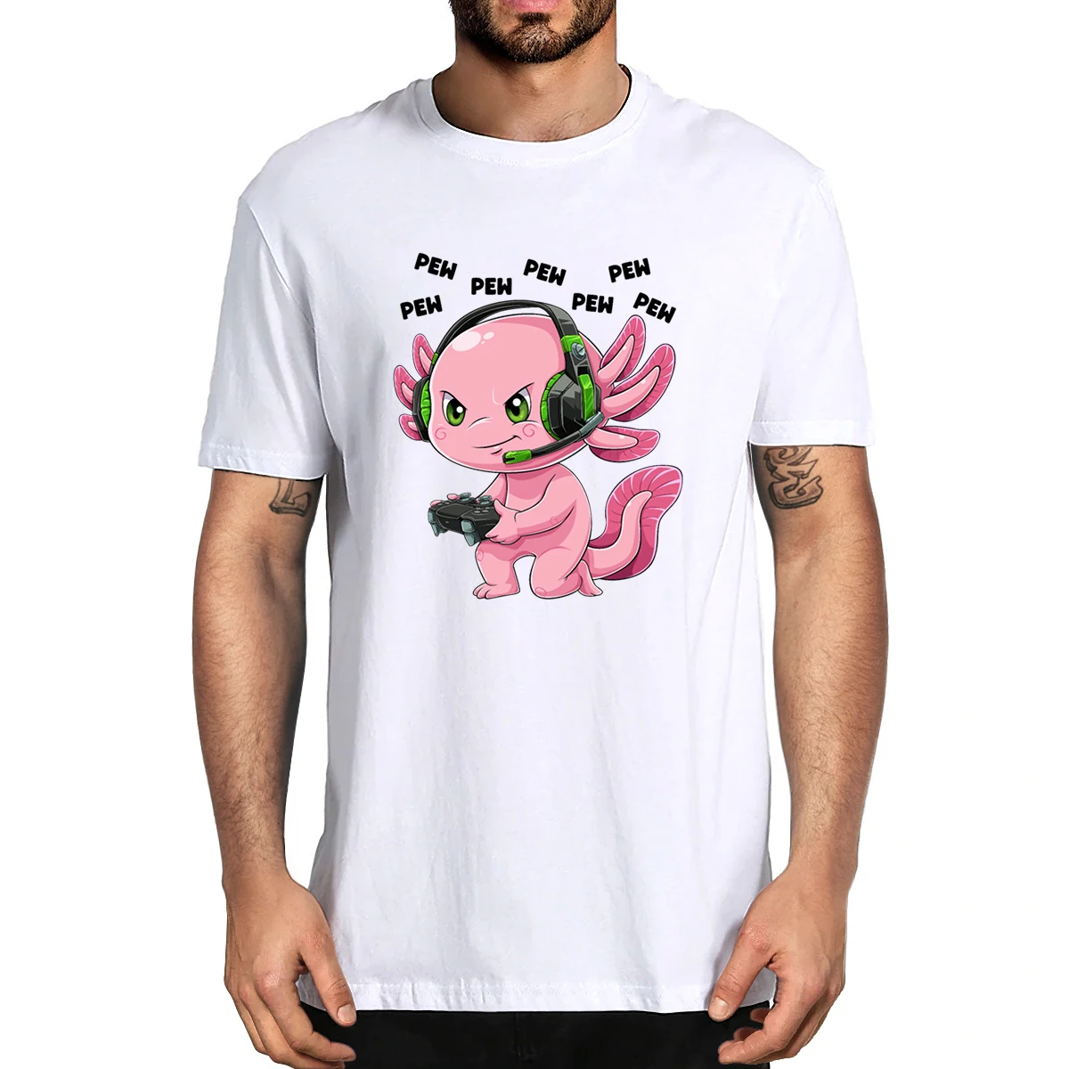 

100% Cotton Gamesolotl Video Gamer Axolotl Kawaii Anime Gift Men's Novelty T-Shirt Women Casual Harajuku Fashion Tee Streetwear