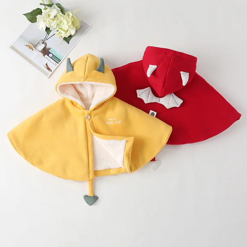 

Baby Boy Girl Windproof Cloak Thickened Winter Toddle Child Cartoon Plush Warmth Jacket Red Christmas Kids Cape Baby Clothes1-4Y