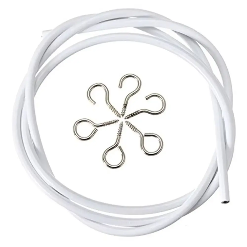 1 Conjunto de Cabo de Cortina Durável de 2/3/4/5 Metros, Cordão de Aço PVC Branco com Ganchos e Olhos para Trilho de Cortina