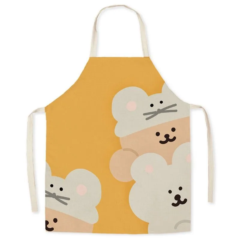 Fashionable cute cartoon bear sleeveless apron home cleaning kitchen cooking baking linen apron for adults