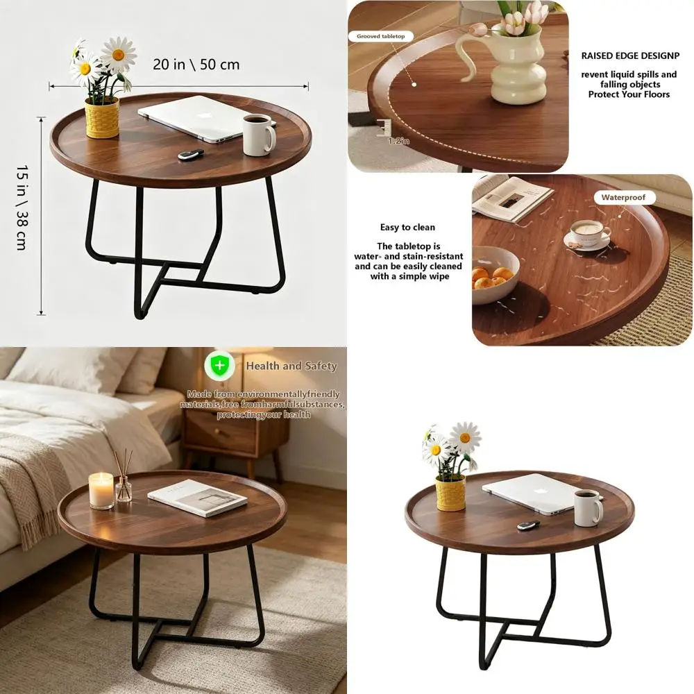 

20 Wooden Top Metal Leg Coffee Table - Walnut, Suitable for Living Room, Bedroom, Office, Balcony, Yard