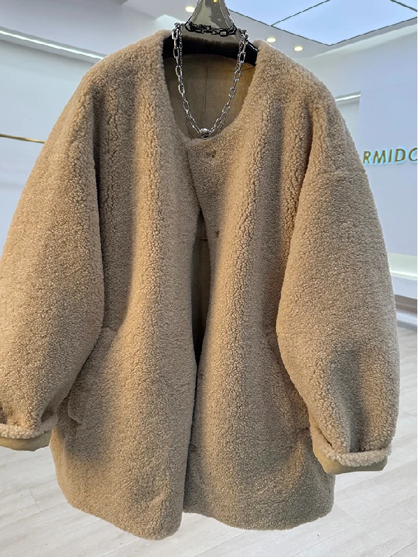 

plus Size Women's Sheepskin Fleece Lined Jacket Thick Warm Loose Fit Autumn Winter Outerwear Casual Korean Style Coat