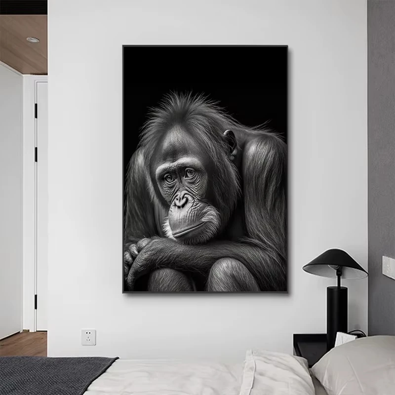 أبيض وأسود الحيوانات البرية المشارك ليوبارد الأسد النمر طباعة قماش جدار الفن اللوحة الحديثة صورة للمنزل ديكور غرفة نوم #2