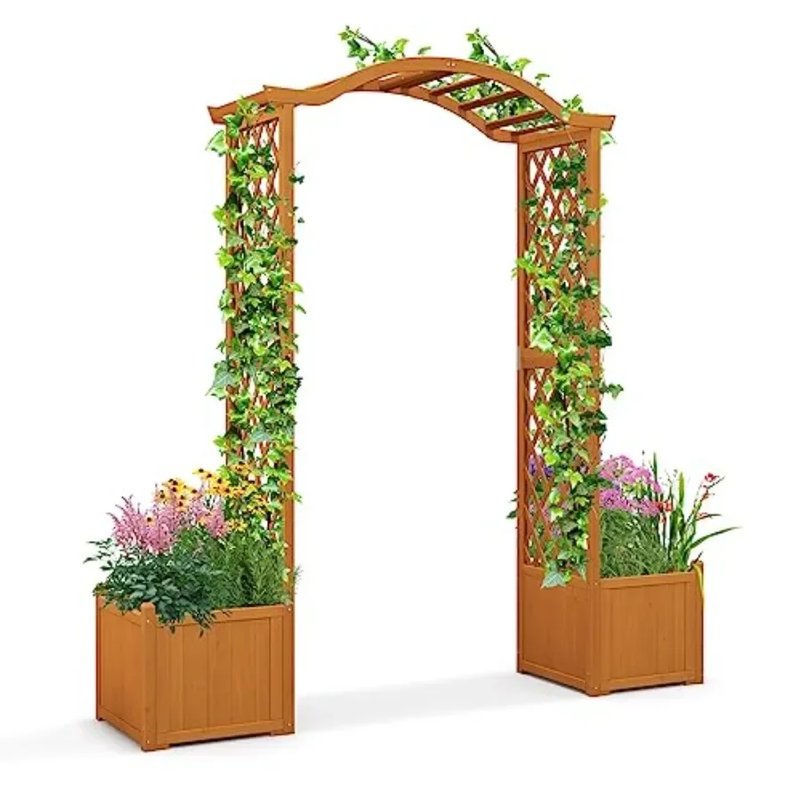 Garden Arbor with Planter, Wooden Planter Arch with Trellis, Outdoor Arch for Climbing Plants, Vegetables, Herbs, Decorations,