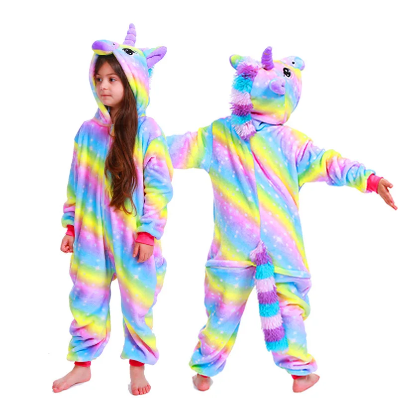 Kids Unicorn Anime Cosplay Costumes Jumpsuit Kigurumi Animal Pajamas Children Hooded Sleepwear Halloween Boys Girls Onesies