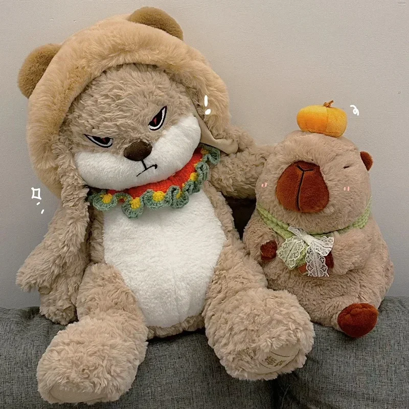 35cm Angry Rabbit Plush Angry Dog Plush Doll With Bear Hat Fluffy Stuffed Animal Toy Soft Pillow Home Decor Birthday Gift