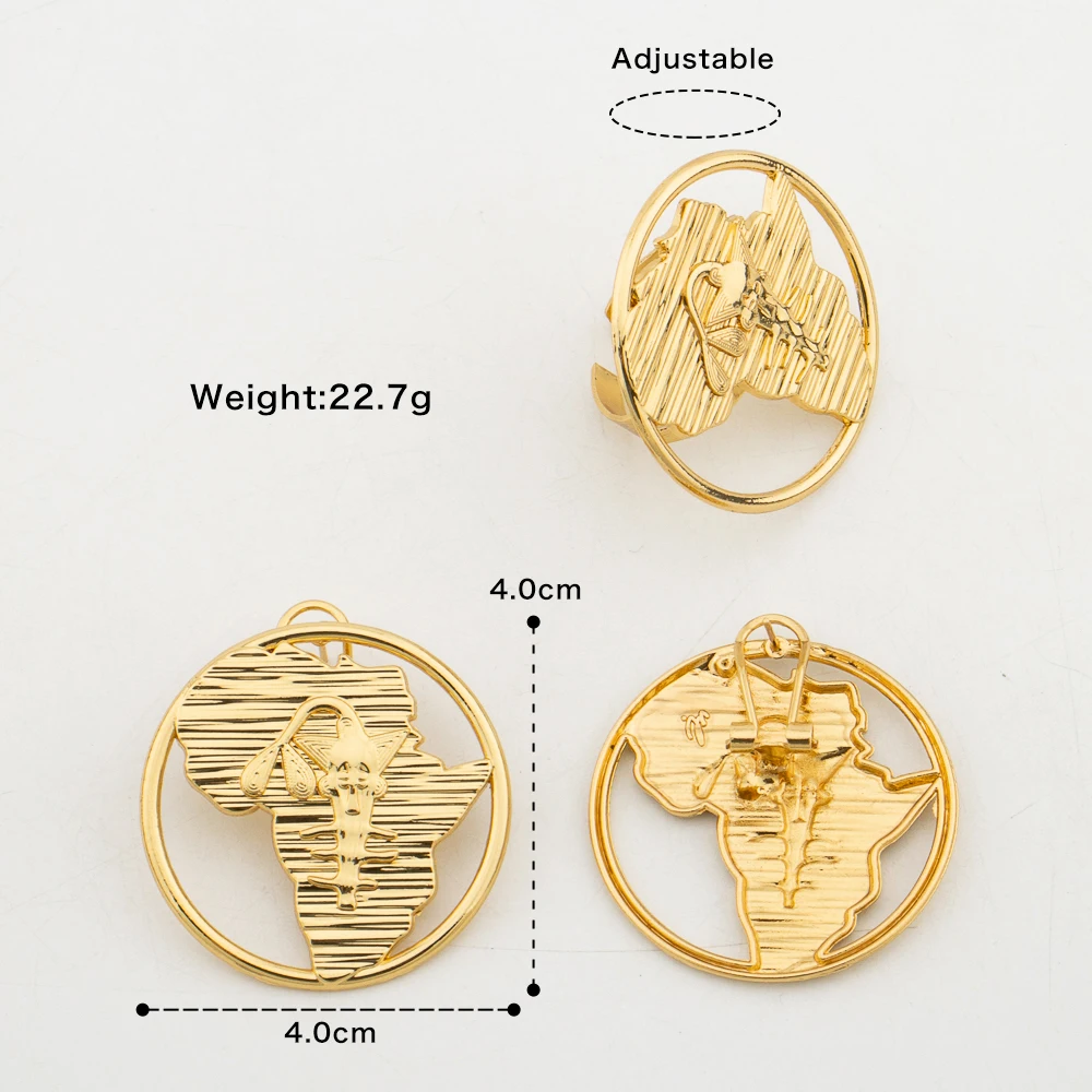 2pcs Senegal Map Earrings & Adjustable Ring Set for Women