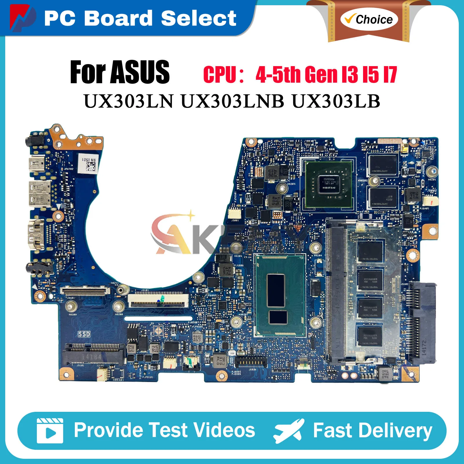 

UX303LB Laptop Motherboard For ASUS ZenBook UX303L UX303LN U303L U3000 UX303LNB BX303L UX303LB Mainboard I3 I5 I7 CPU tests OK