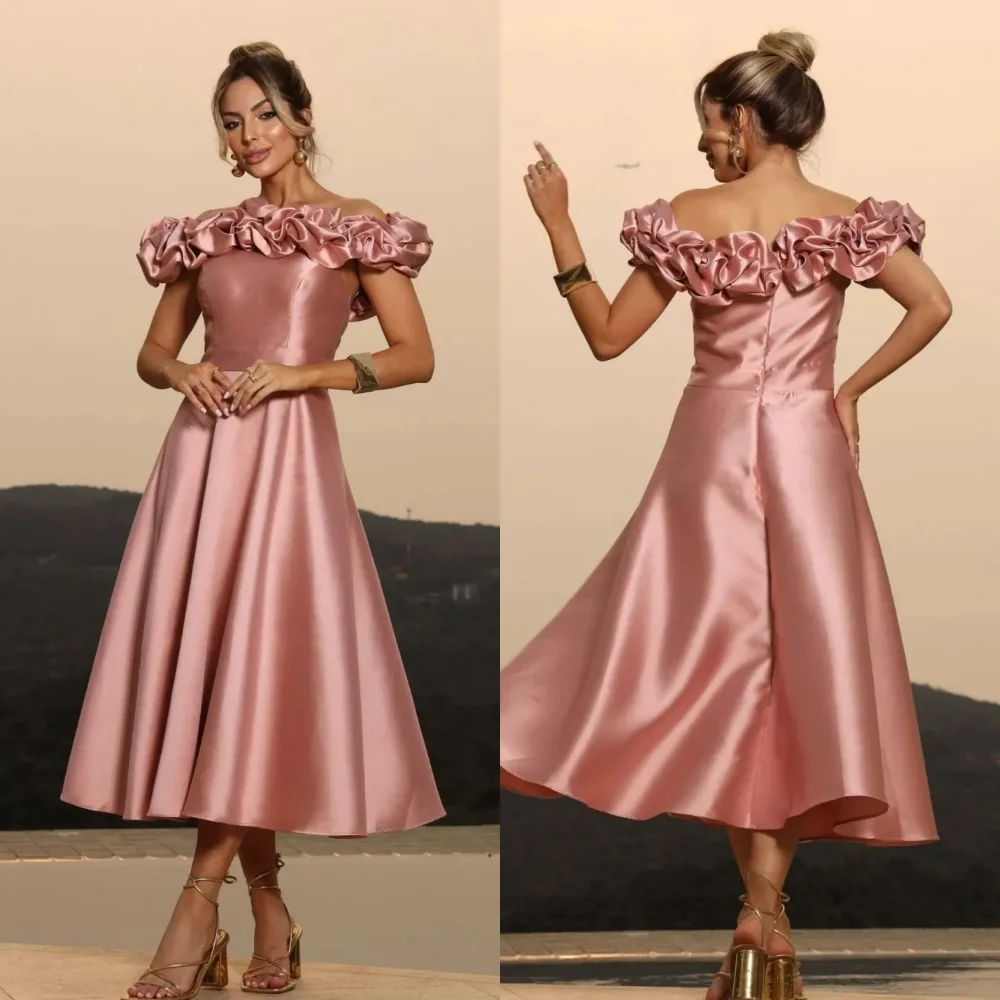 

Customized Modern Style Classic Pleat Ruched A-line Off-the-shoulder Midi Dresses Bespoke Occasion Dresses Matching Fashion