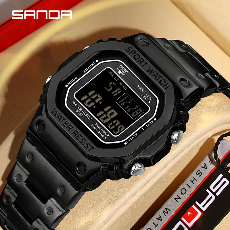 SANDA G Style Men\'s Electronic Watch Stainless Shockproof LED Digital Watch Men\'s Military Waterproof Countdown Sports Watch