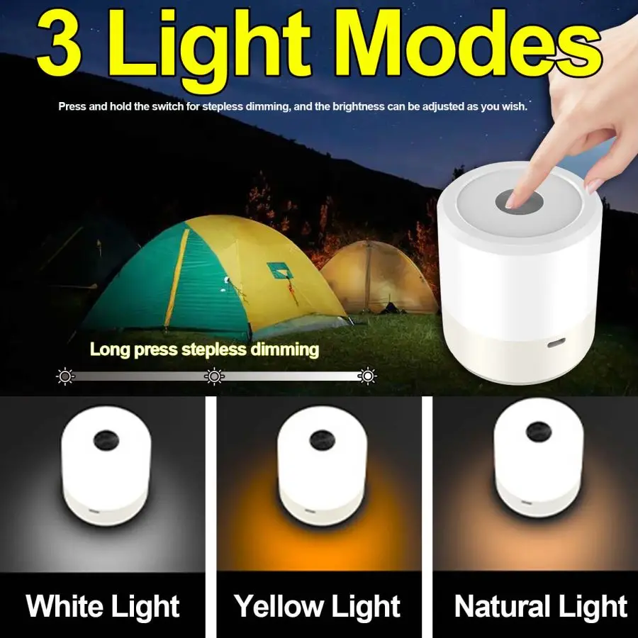 Luce da campeggio esterna portatile Sorgente luminosa a tre colori Luce notturna Tipo-C USB ricaricabile Luci d'atmosfera Lanterna da tenda