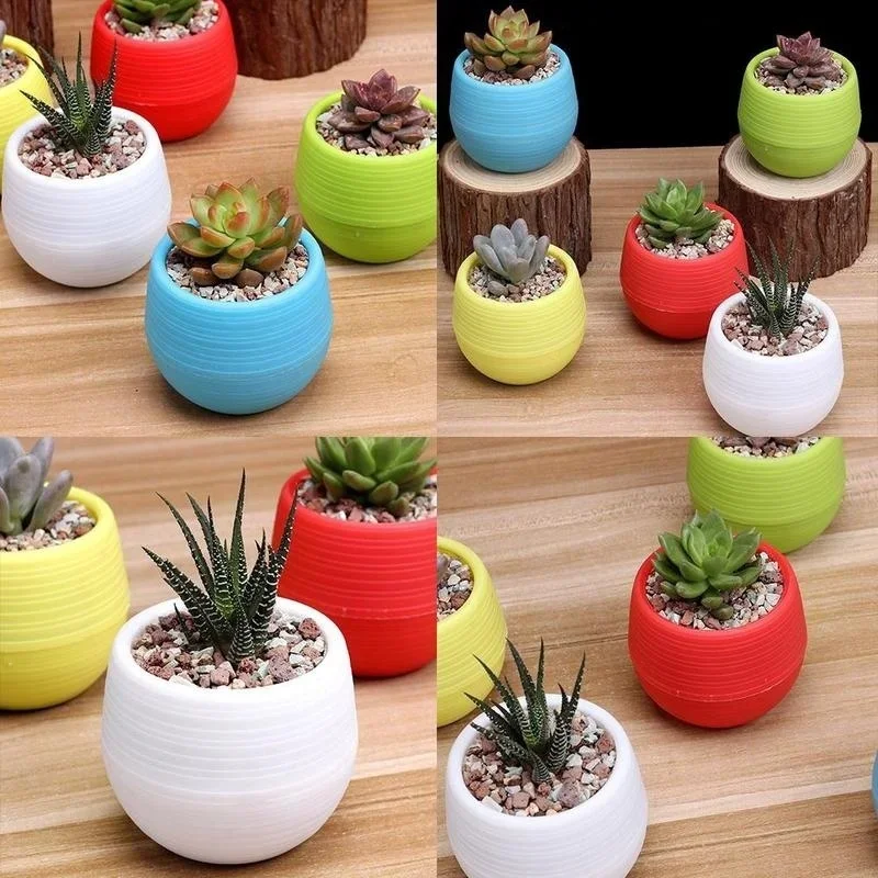1 Pcs Creative Eco-friendly Colourful Mini Round Plastic Plant Flower Pot Garden Home Office Decor Planter Bonsai Pot Plant Pots