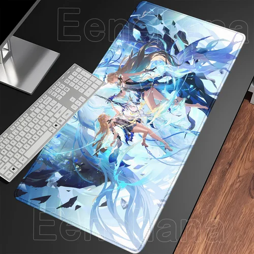 Alfombrilla de ratón Wuthering Waves Cartethyia con impresión HD para jugadores de ordenador, alfombrilla de ratón antideslizante con borde de bloqueo XXL90x40cm, teclado, alfombrilla de escritorio para PC